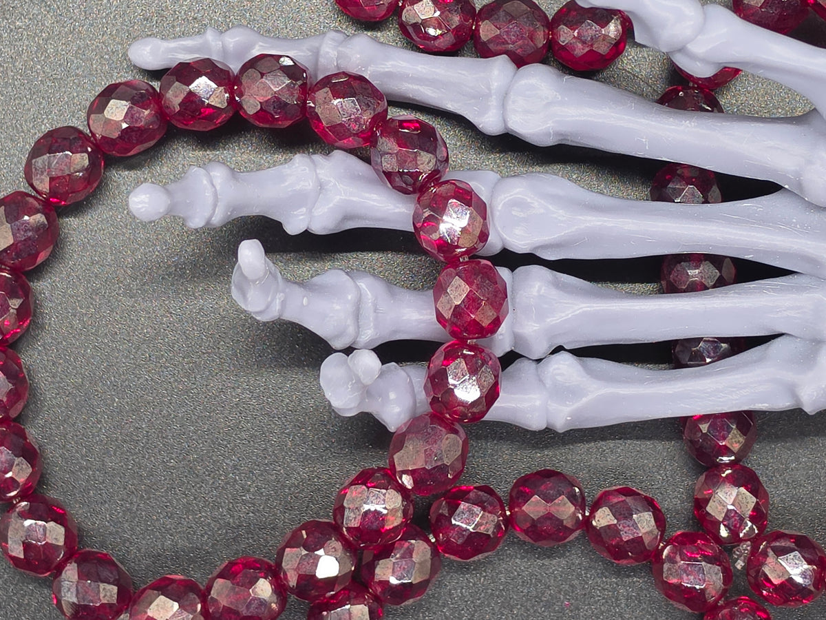 Vintage Czech Glass Stretch Bracelet 10mm Garnet