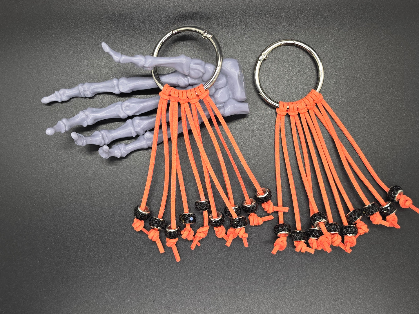 Orange and Black Western Gothic Boot Fringe Bag Charm Key Chain Clips