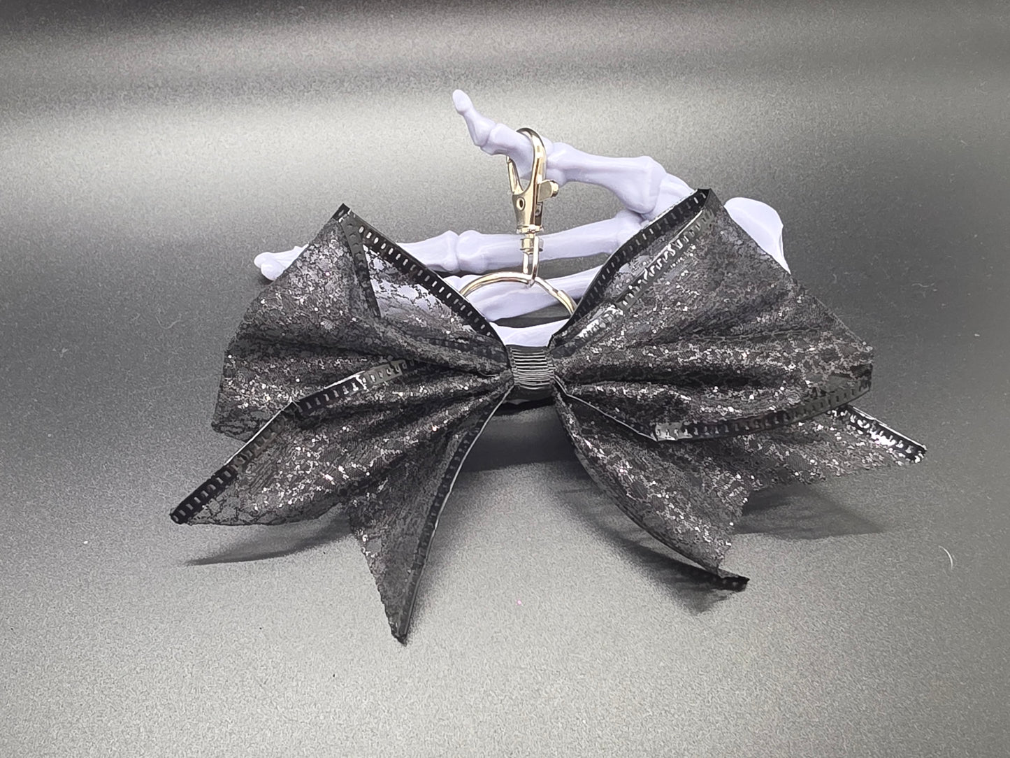 Black Spiderwebs Purse Charm Cheer Bow Style Clip Handmade