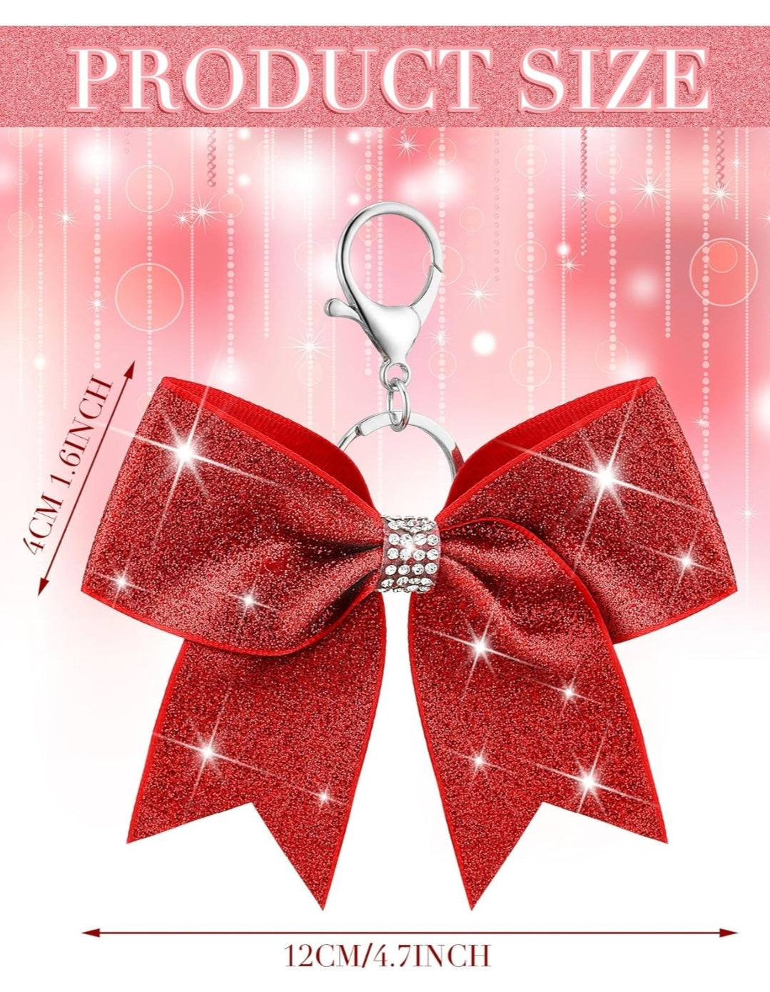 Purse Charm Red Glitter Cheer Bow Style Rhinestone Clip