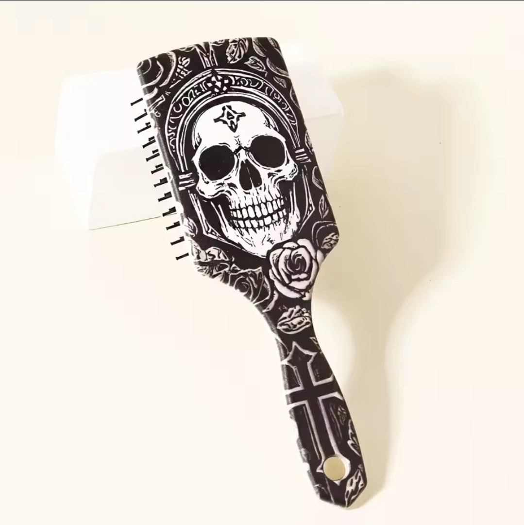 Halloween Skull Hair Brush Black and White