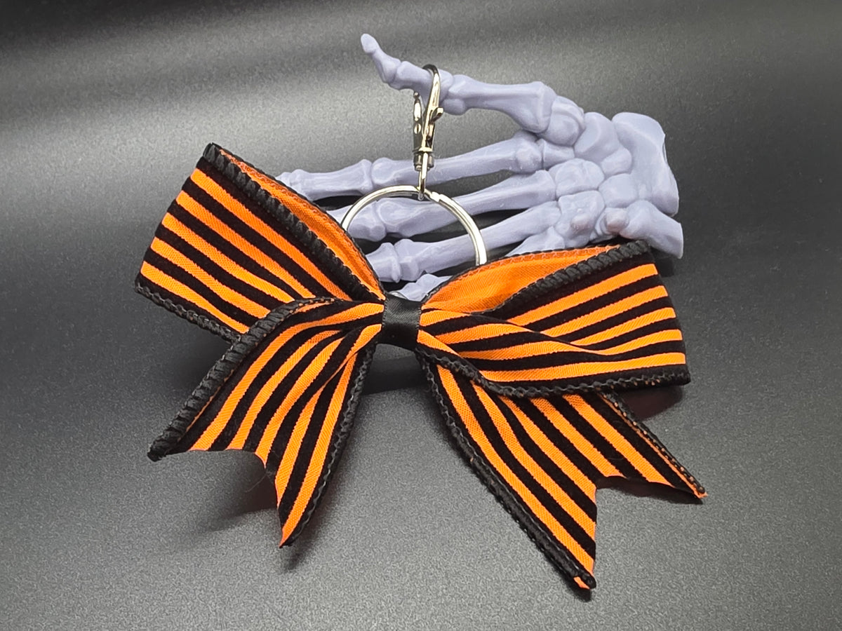 Halloween Orange Stripe Purse Charm Cheer Bow Style Clip Handmade