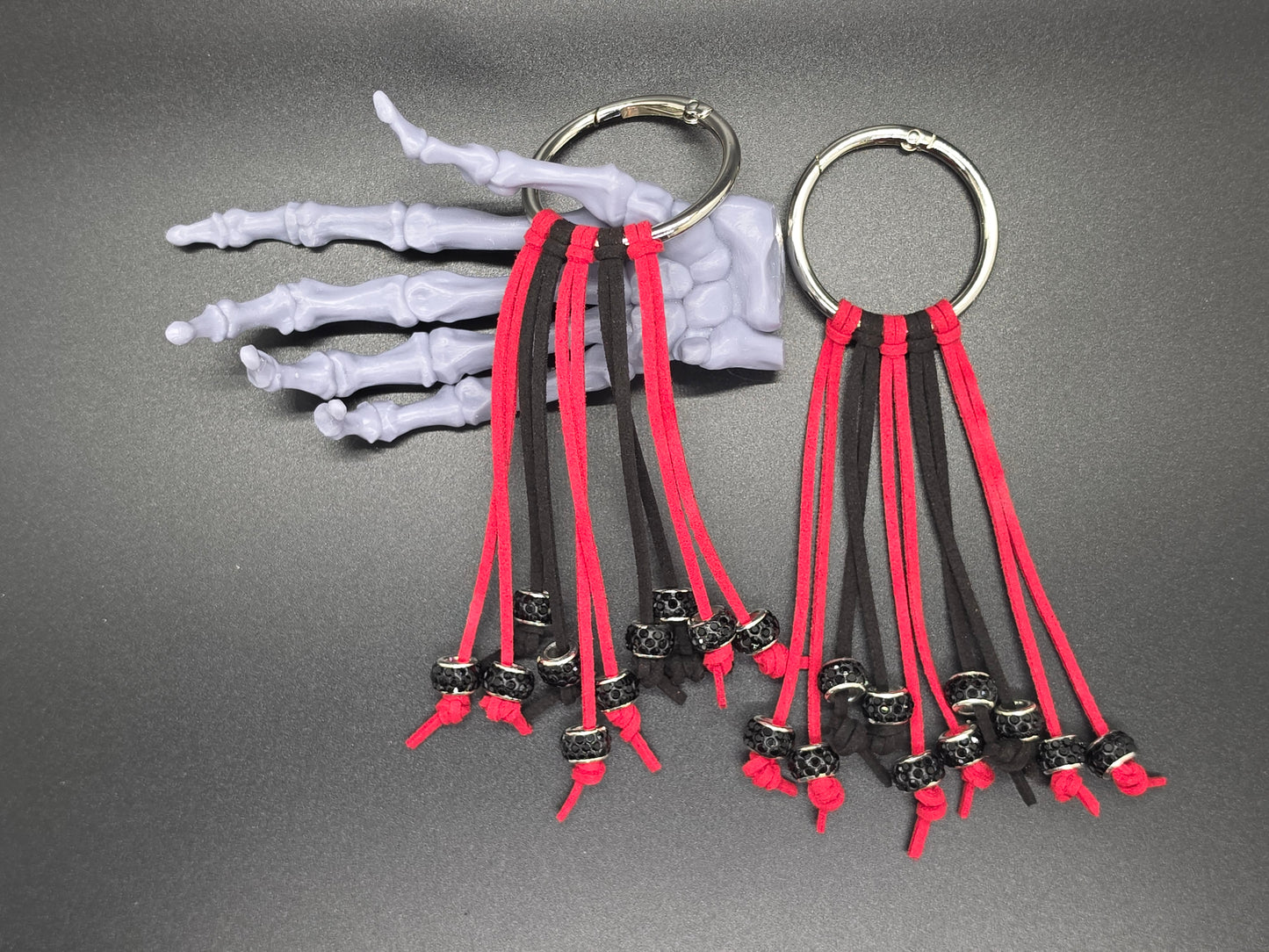 Red and Black Western Gothic Boot Fringe Bag Charm Key Chain Clips