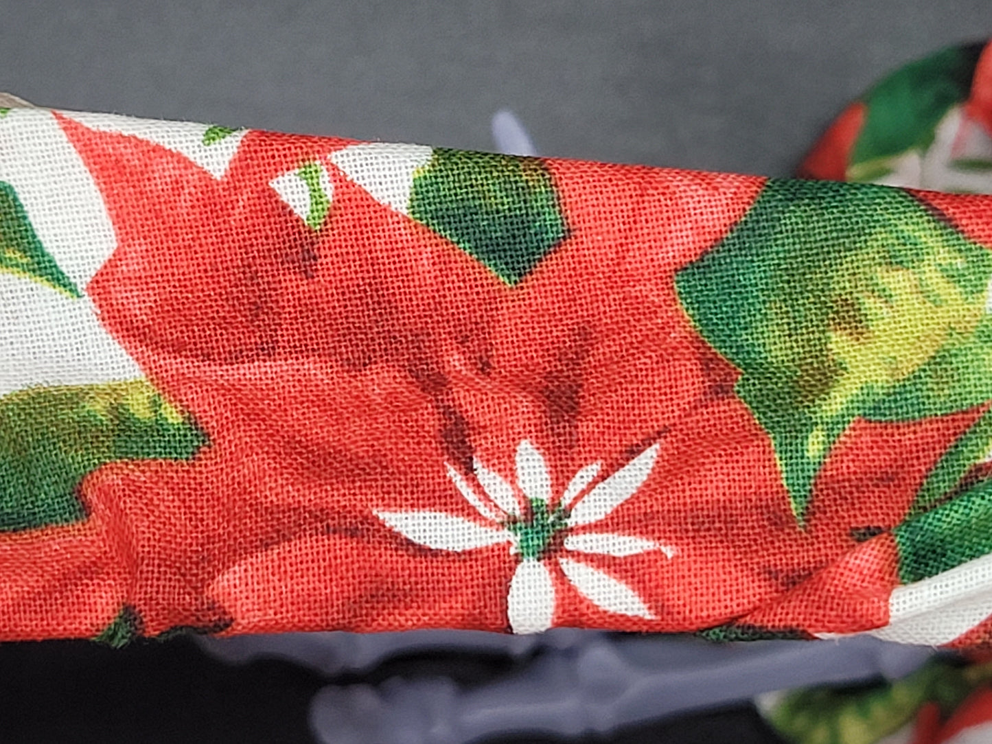 Poinsettia Christmas Themed 100% Cotton and Elastic Hair Tie Scrunchie