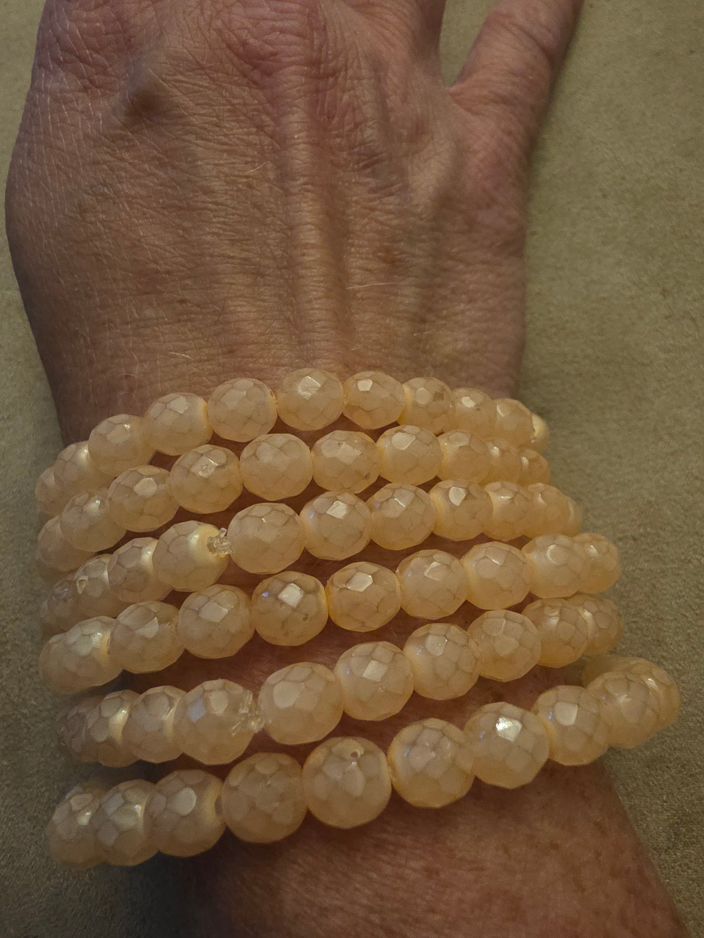 Vintage Czech Glass Stretch Bracelet 8mm Milky Peach