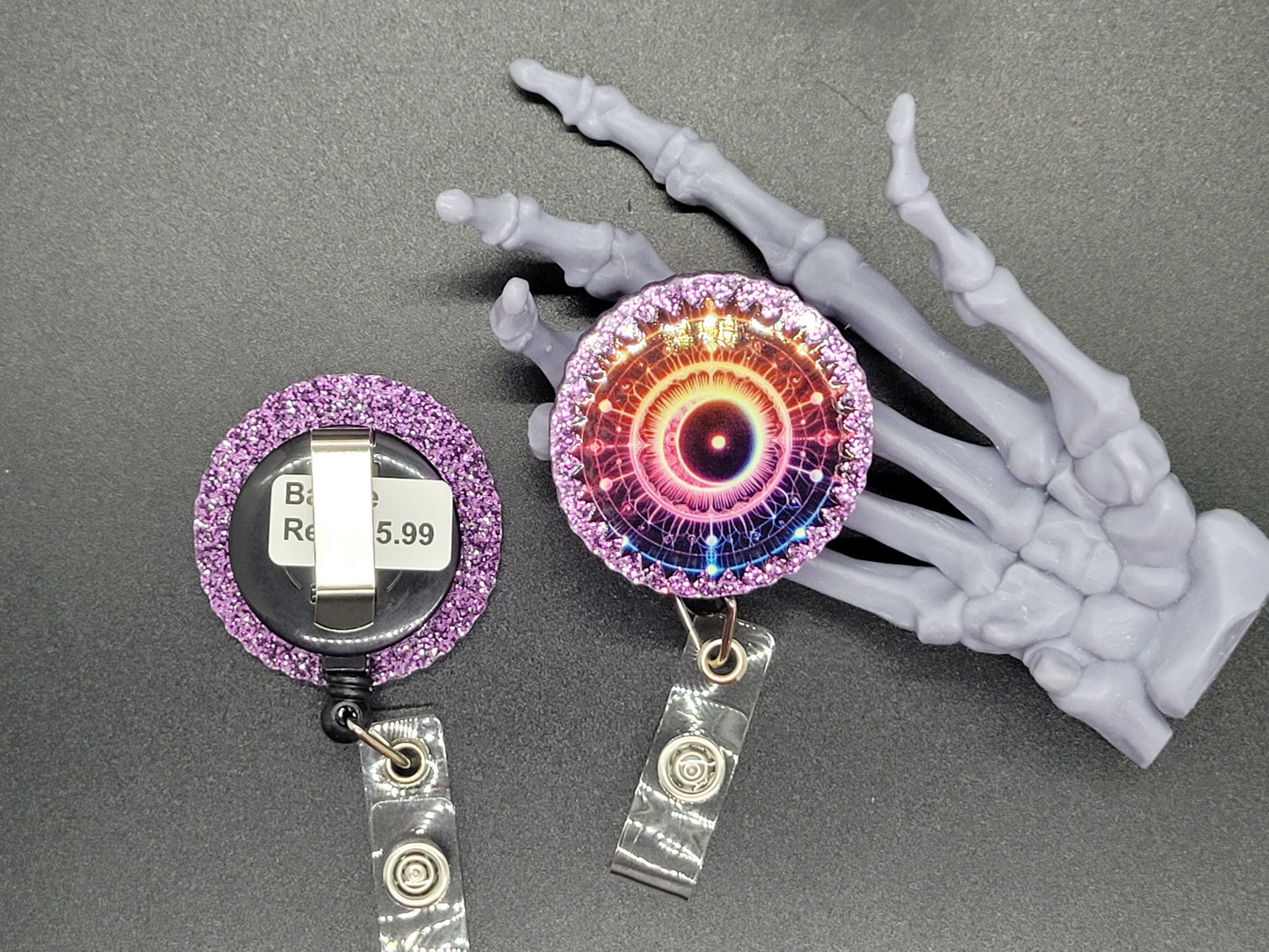 Purple Glitter Acryllic Badge Reel Metaphysical Sun