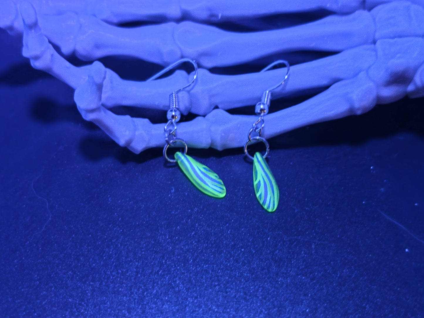 Dainty Uranium Glass Drop Earrings Etched Fairy Wing Drop 12