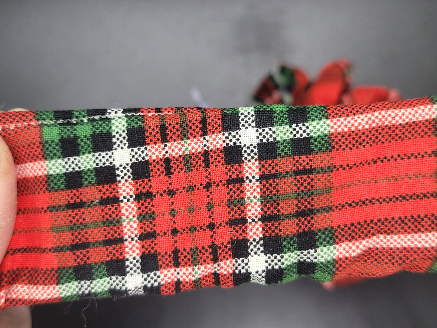 Red Plaid 2 Christmas Themed 100% Cotton and Elastic Hair Tie Scrunchie