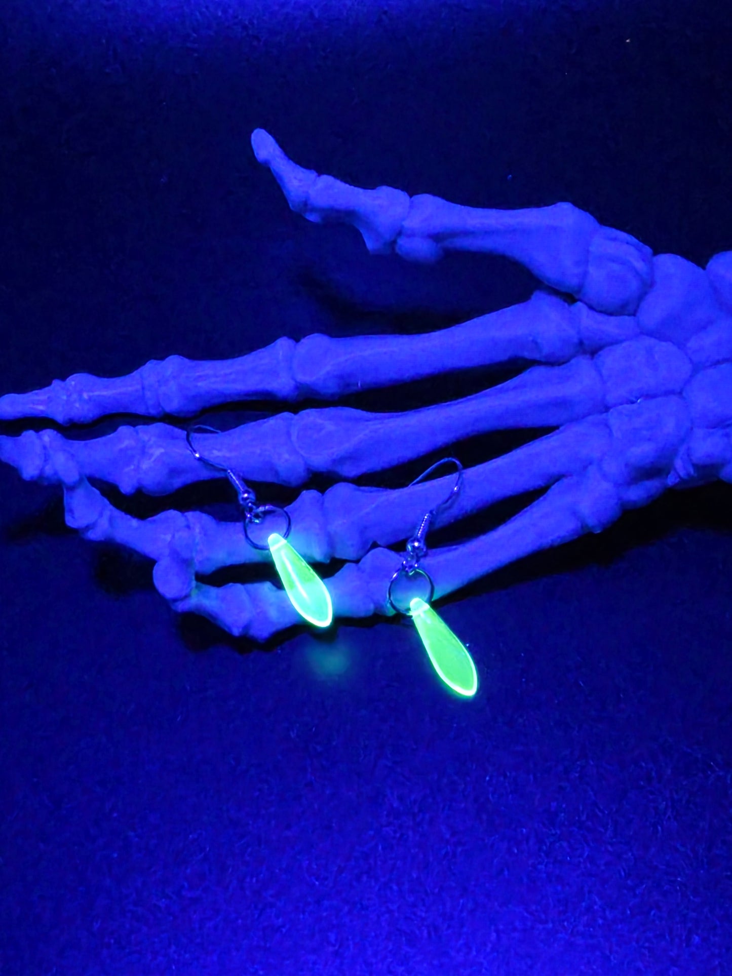Dainty Uranium Glass Drop Earrings Vaseline Drop 1