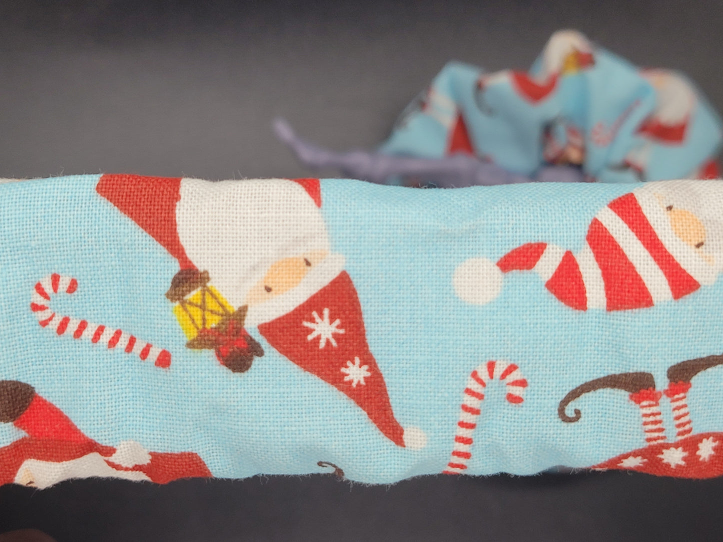 Blue Gnome Christmas Themed 100% Cotton and Elastic Hair Tie Scrunchie