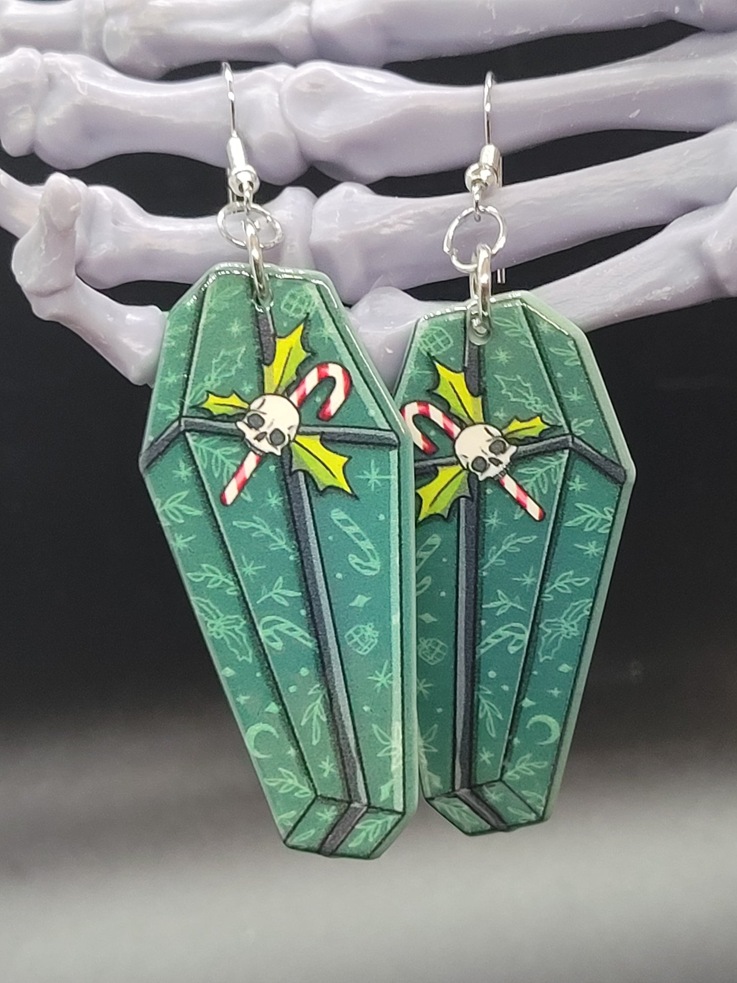 Green Christmas Coffin Acrylic Earrings