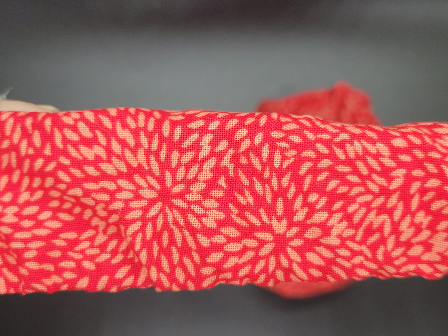 Red Geometric Cotton and Elastic Hair Tie Scrunchie
