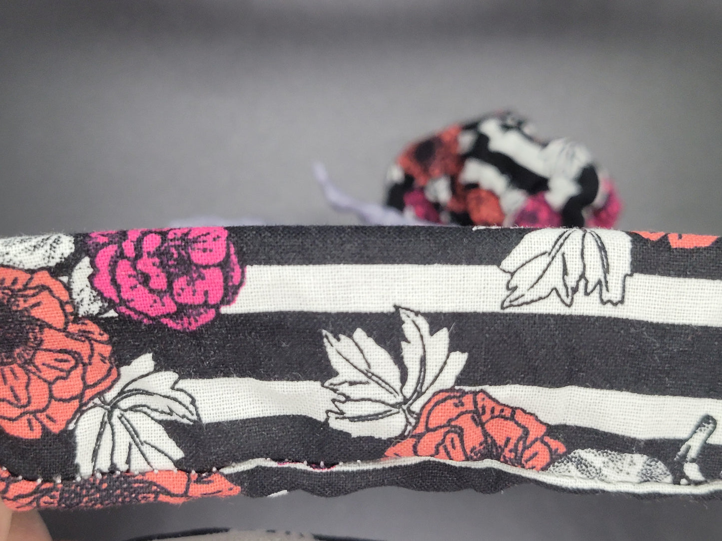 Vintage Floral Stripe Cotton and Elastic Hair Tie Scrunchie