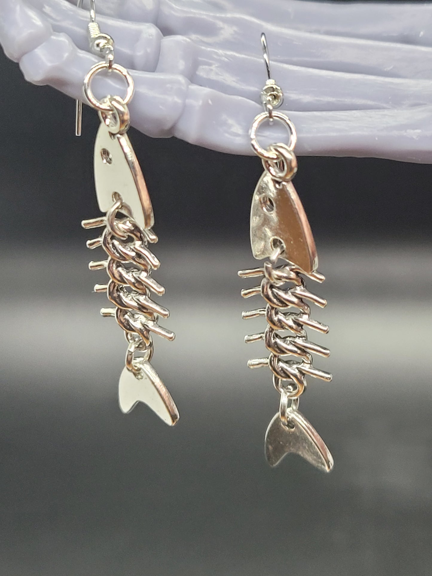 Fish Bones Metal Earrings Valloween