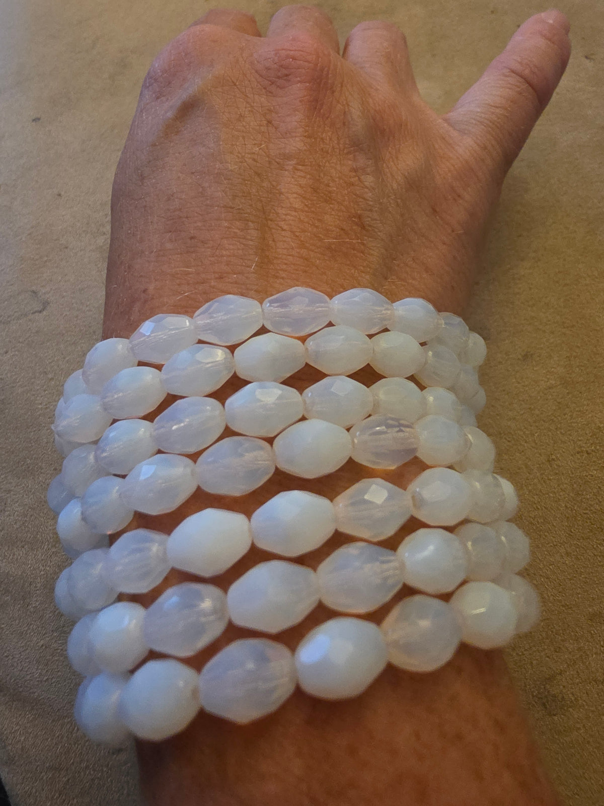 Vintage Czech Glass Stretch Bracelet 8mm Oval Opal
