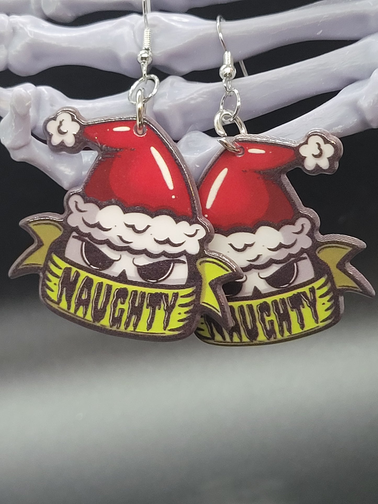 Naughty Christmas Skull Santa Acrylic Earrings