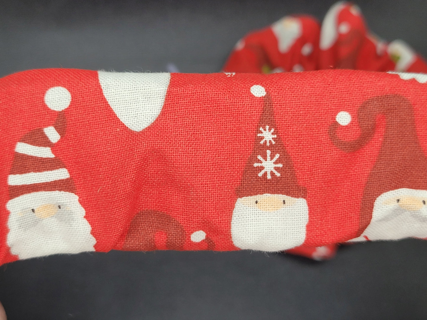 Red Gnome Christmas Themed 100% Cotton and Elastic Hair Tie Scrunchie