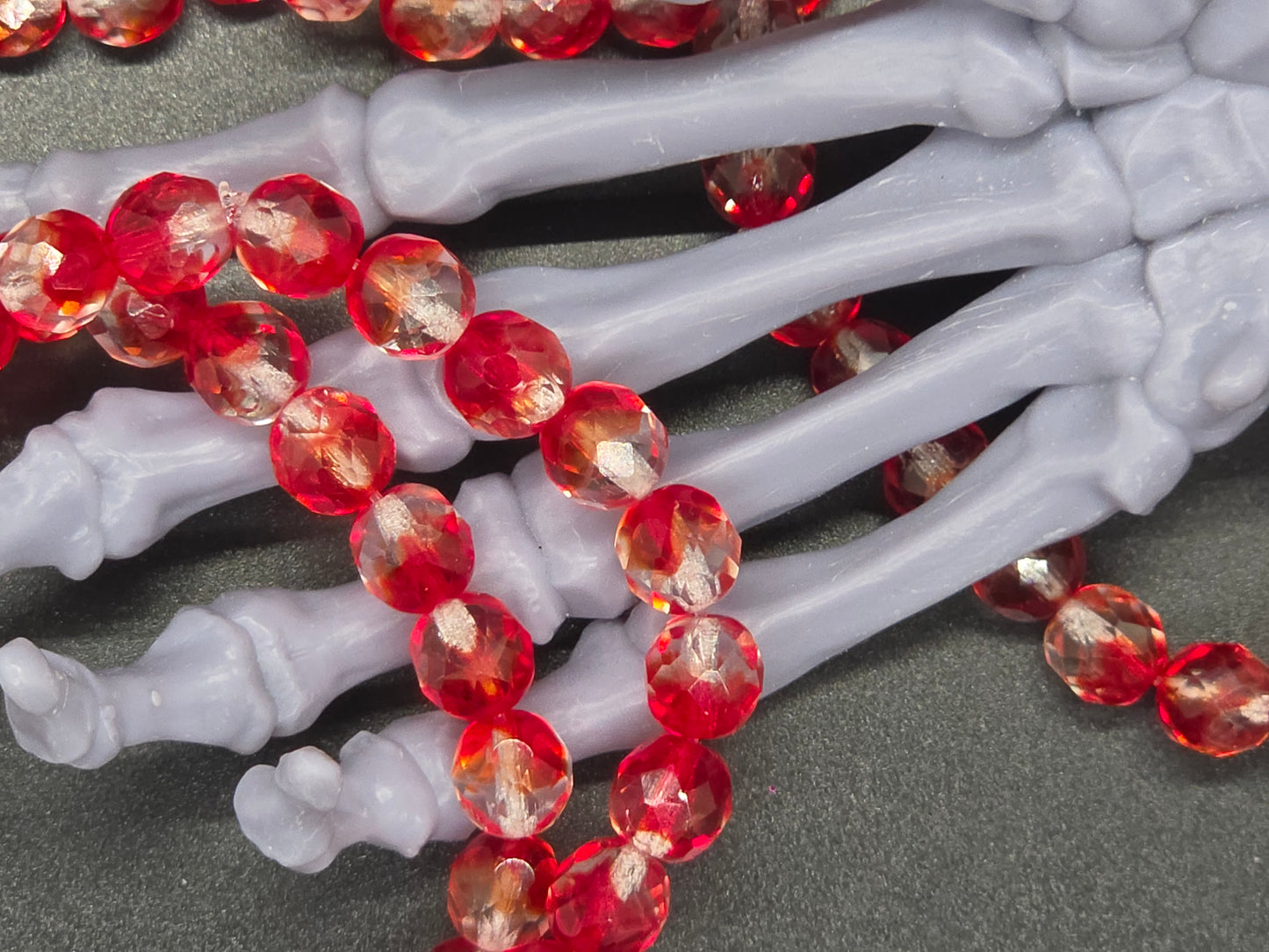 Vintage Czech Glass Stretch Bracelet 8mm Fire and Crystal