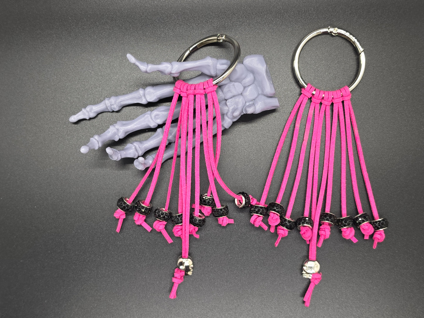 Hot Pink Western Gothic Boot Skull Fringe Bag Charm Key Chain Clips