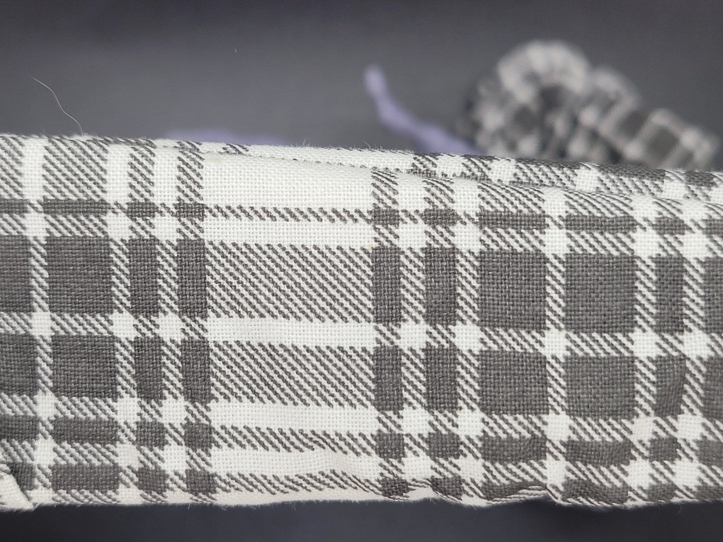 Grey Plaid Christmas Themed 100% Cotton and Elastic Hair Tie Scrunchie