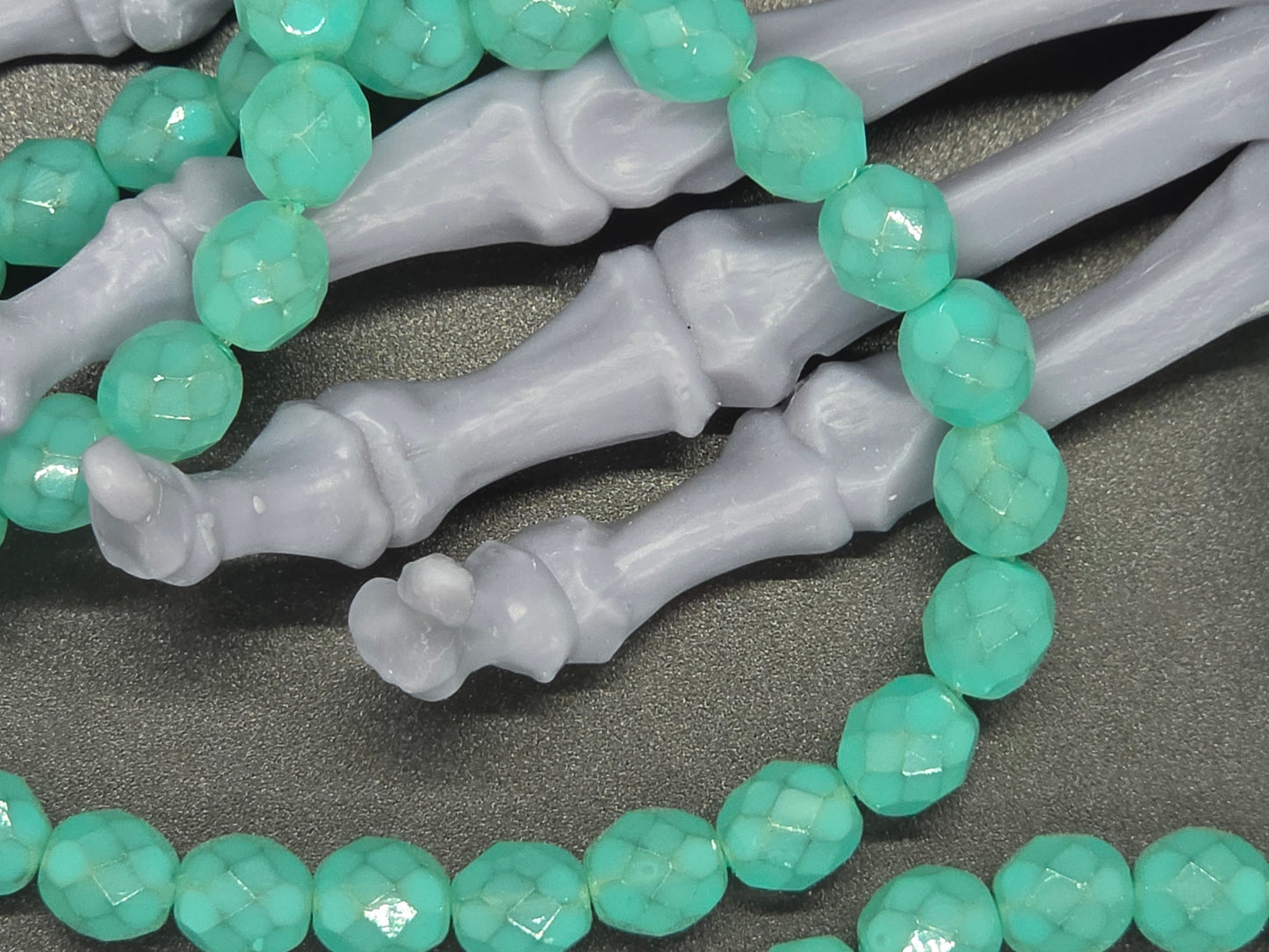 Vintage Czech Glass Stretch Bracelet 8mm Aqua Light Green Opal