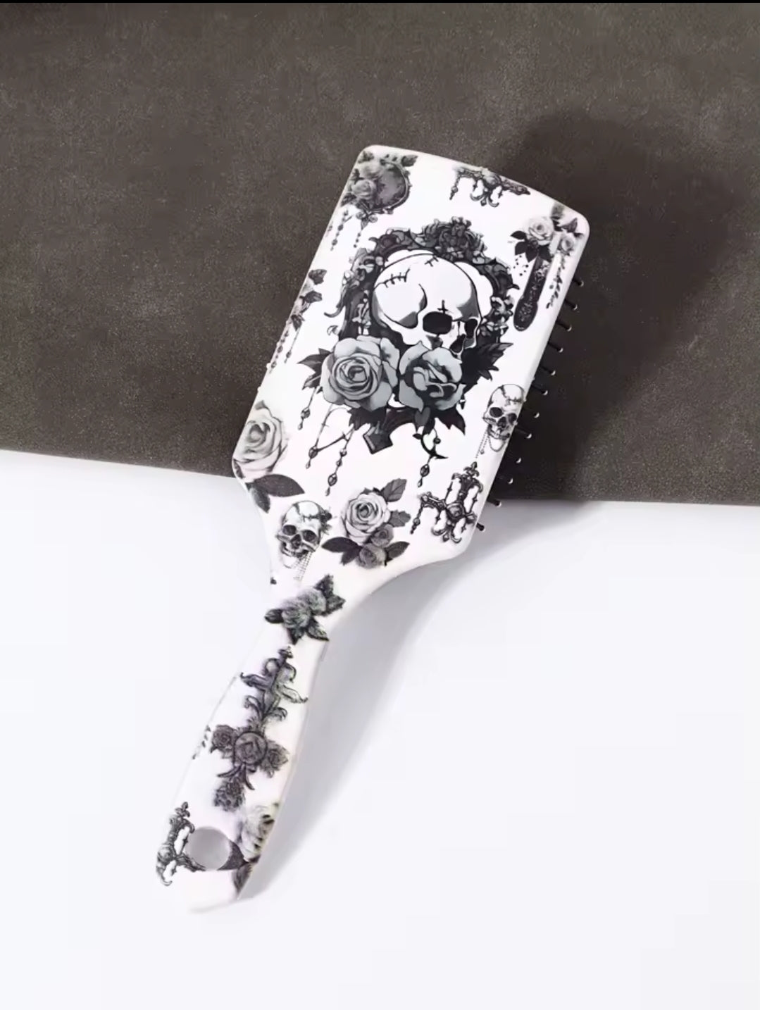 Halloween Skull Hair Brush Black and White 2