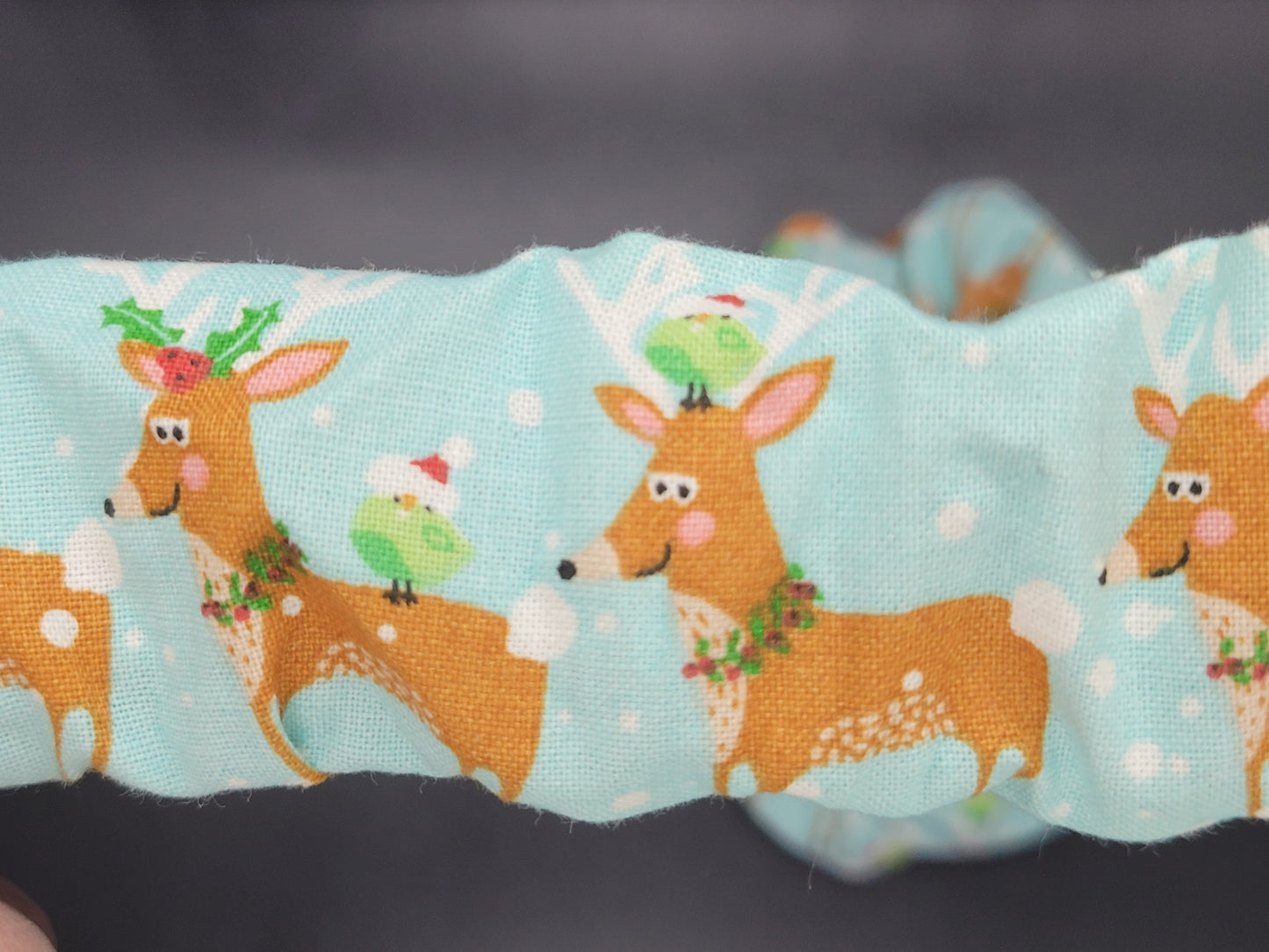 Reindeer Christmas Themed 100% Cotton and Elastic Hair Tie Scrunchie