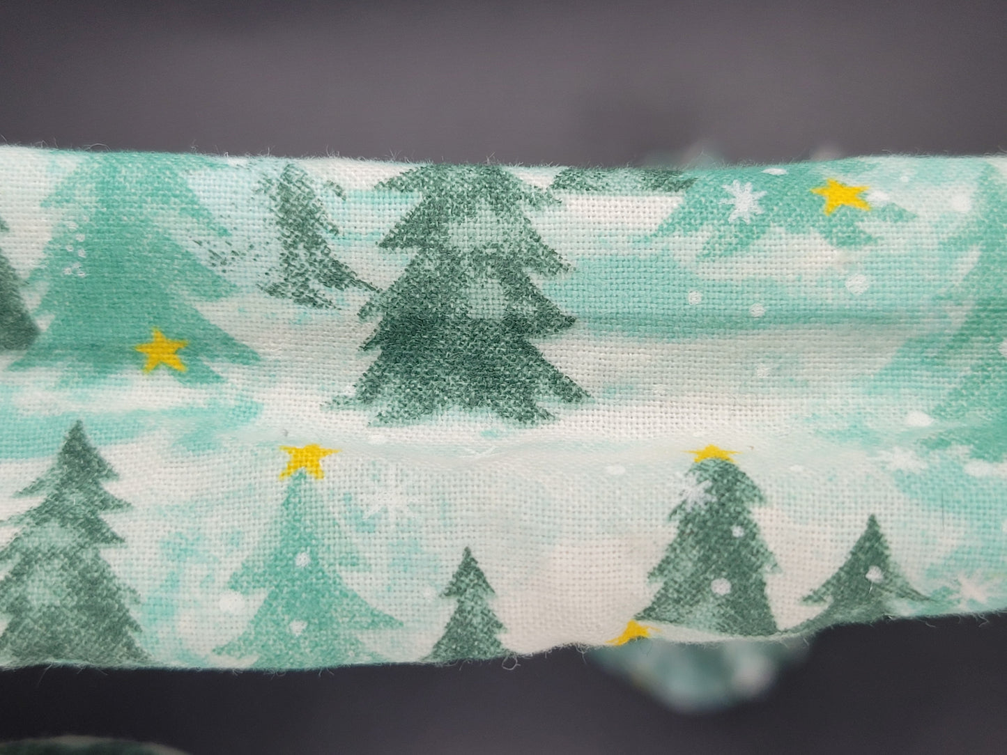 Green Trees Christmas Themed 100% Cotton and Elastic Hair Tie Scrunchie