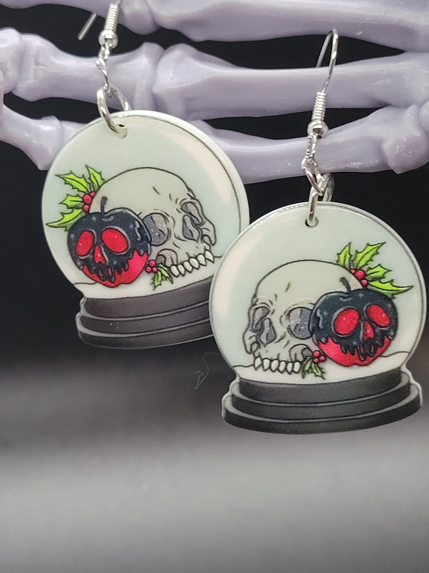 Christmas Skull Snowglobe Acrylic Earrings