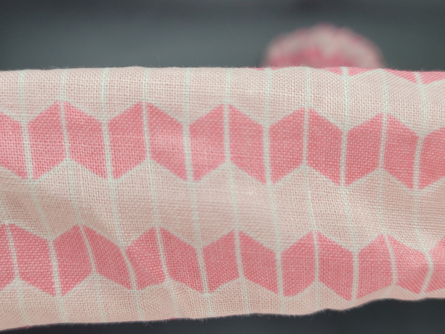 Pink Geometric Cotton and Elastic Hair Tie Scrunchie