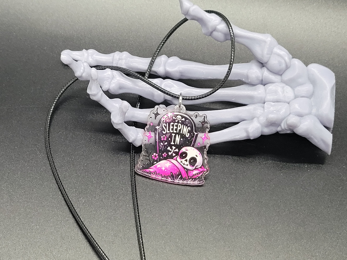 Sleeping In Skeleton Resin Earrings Necklace Valloween
