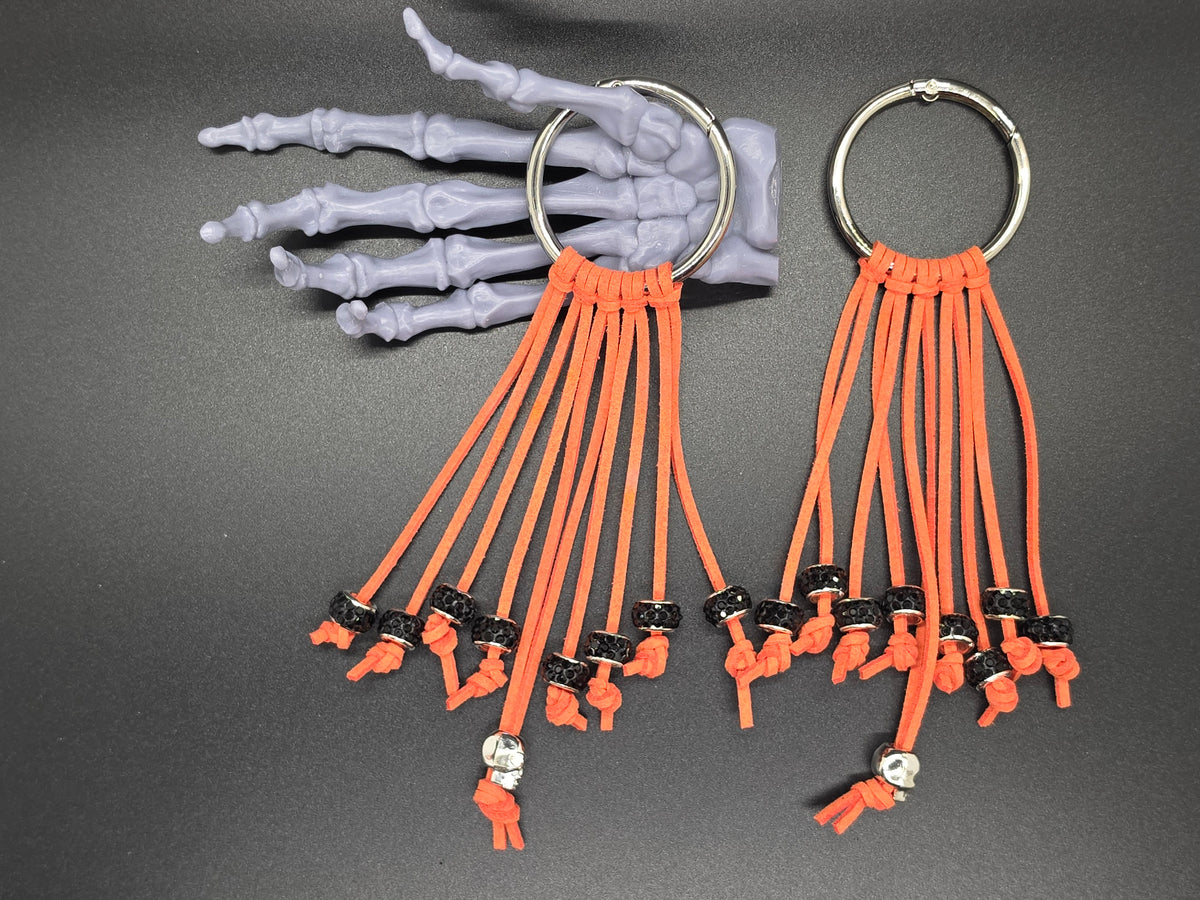 Orange Western Gothic Boot Skull Fringe Bag Charm Key Chain Clips