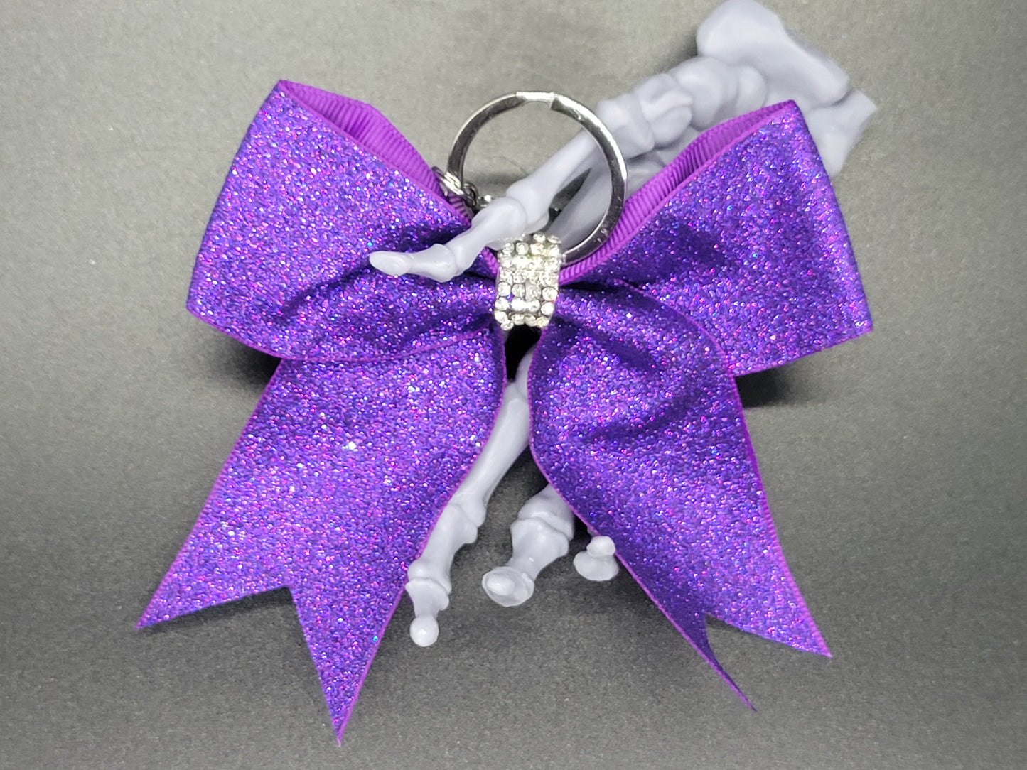 Purse Charm Purple Glitter Cheer Bow Style Rhinestone Clip