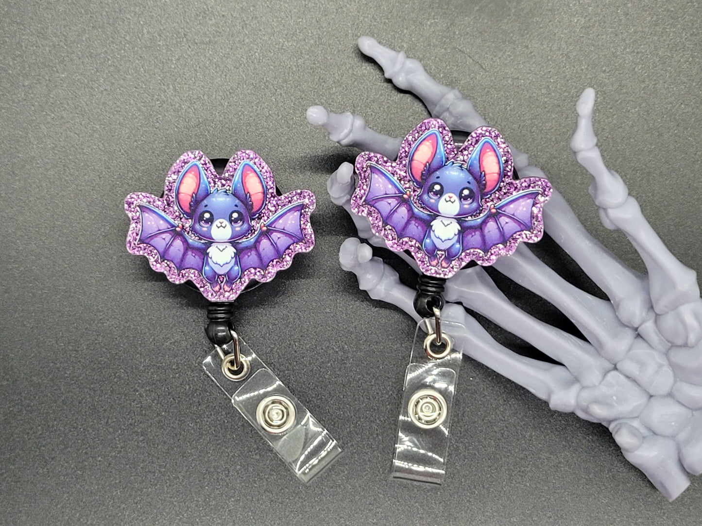 Purple Glitter Acrylic Badge Reel Bat