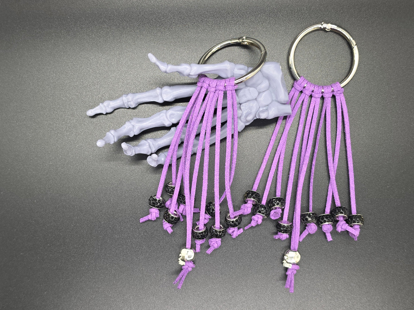 Purple 2 Western Gothic Boot Skull Fringe Bag Charm Key Chain Clips