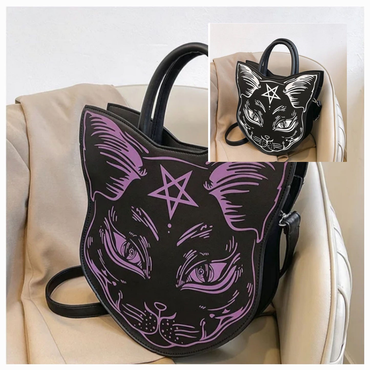 Gothic Witch Cat Faux Leather Purse