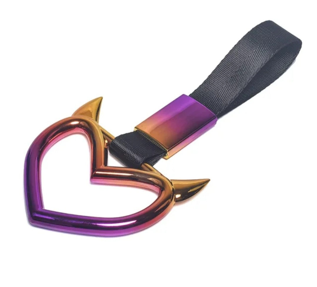 JDM Style Strap Tow Hook Handle Horned Heart Shape Plastic Car Decoration