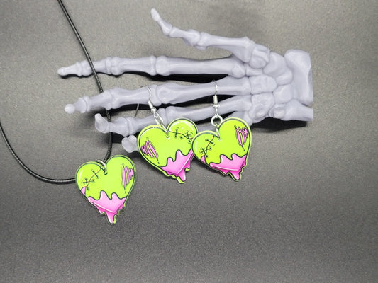 Zombie Heart Valentine Resin Earrings Necklace Valloween