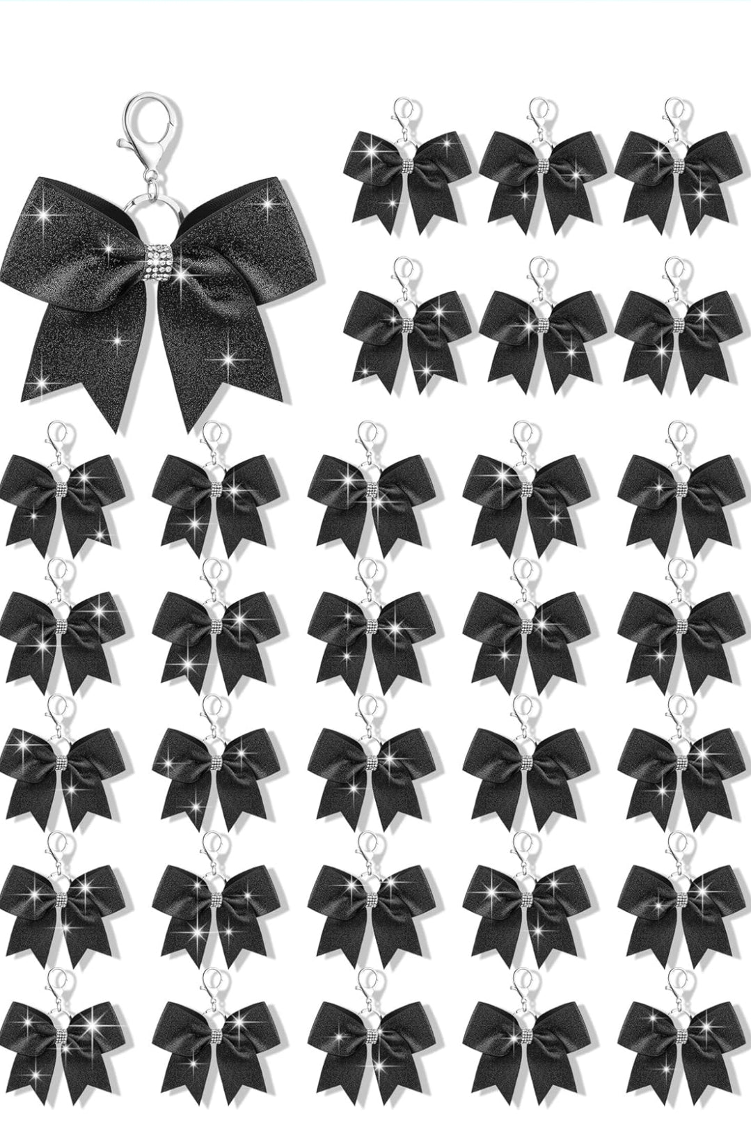 Purse Charm Black Glitter Cheer Bow Style Rhinestone Clip