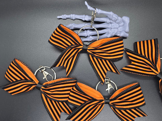 Halloween Orange Stripe Purse Charm Cheer Bow Style Clip Handmade