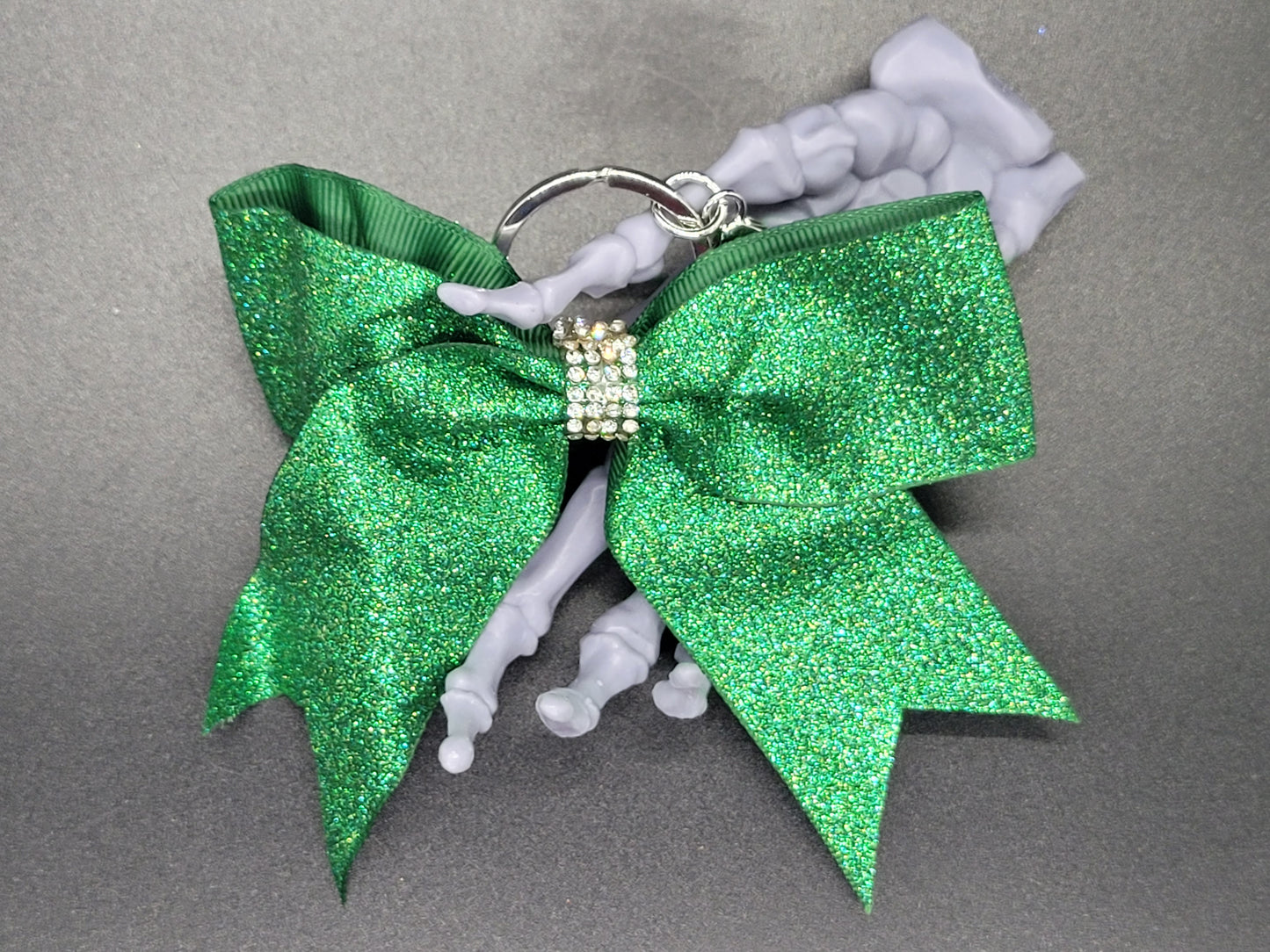 Purse Charm Green Glitter Cheer Bow Style Rhinestone Clip