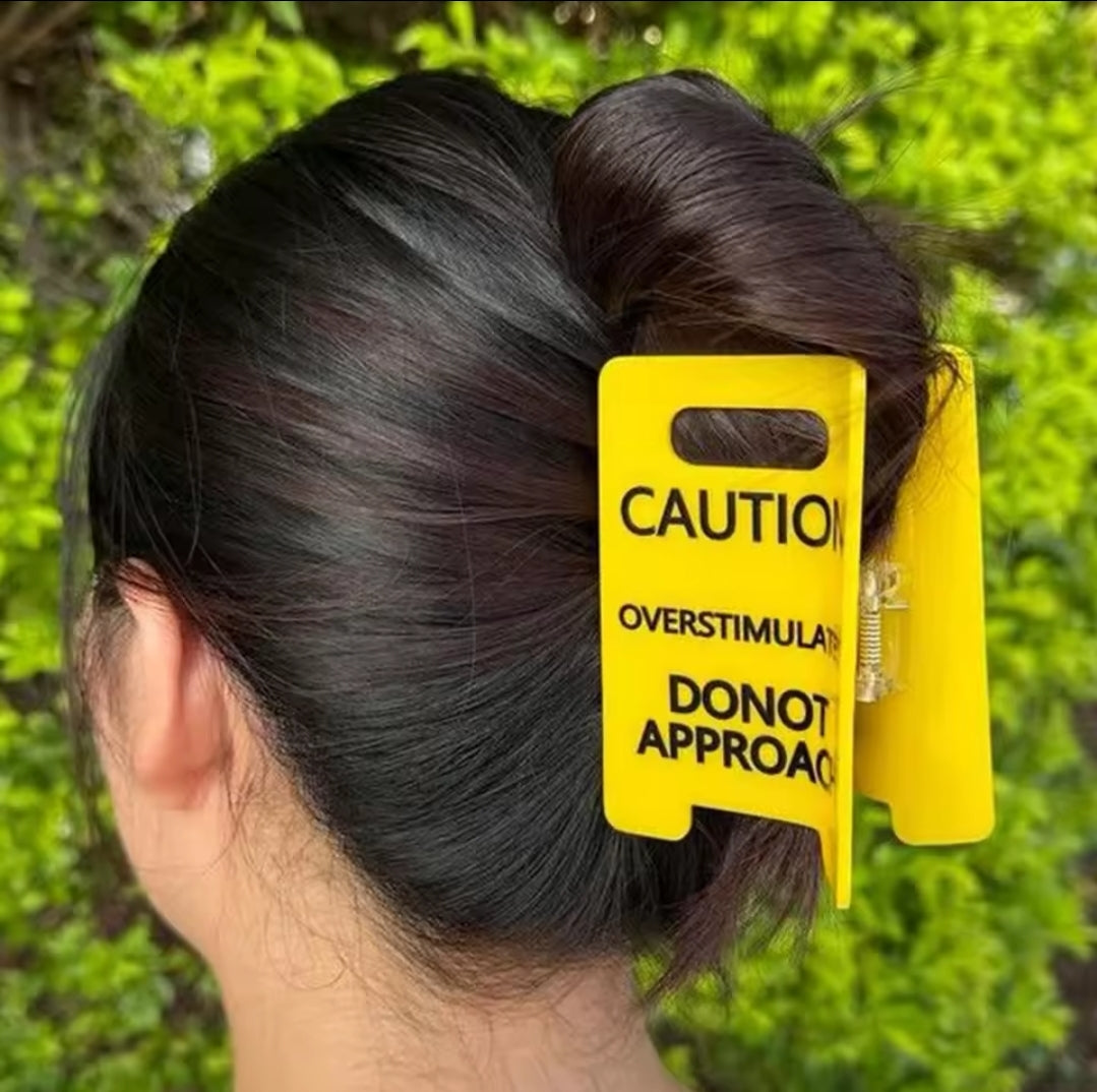 Yellow Large Warning Sign Acrylic Hair Claw Clip