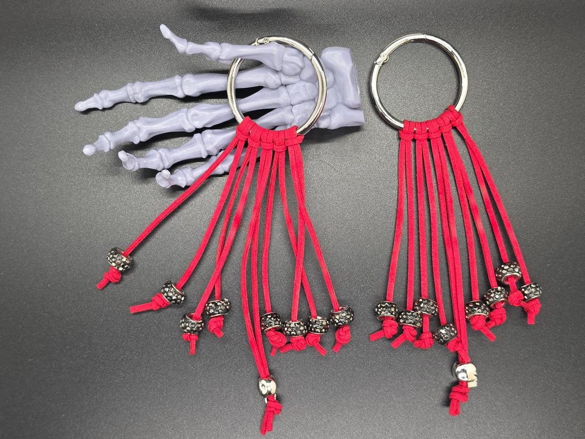 Red Western Gothic Boot Skull Fringe Bag Charm Key Chain Clips