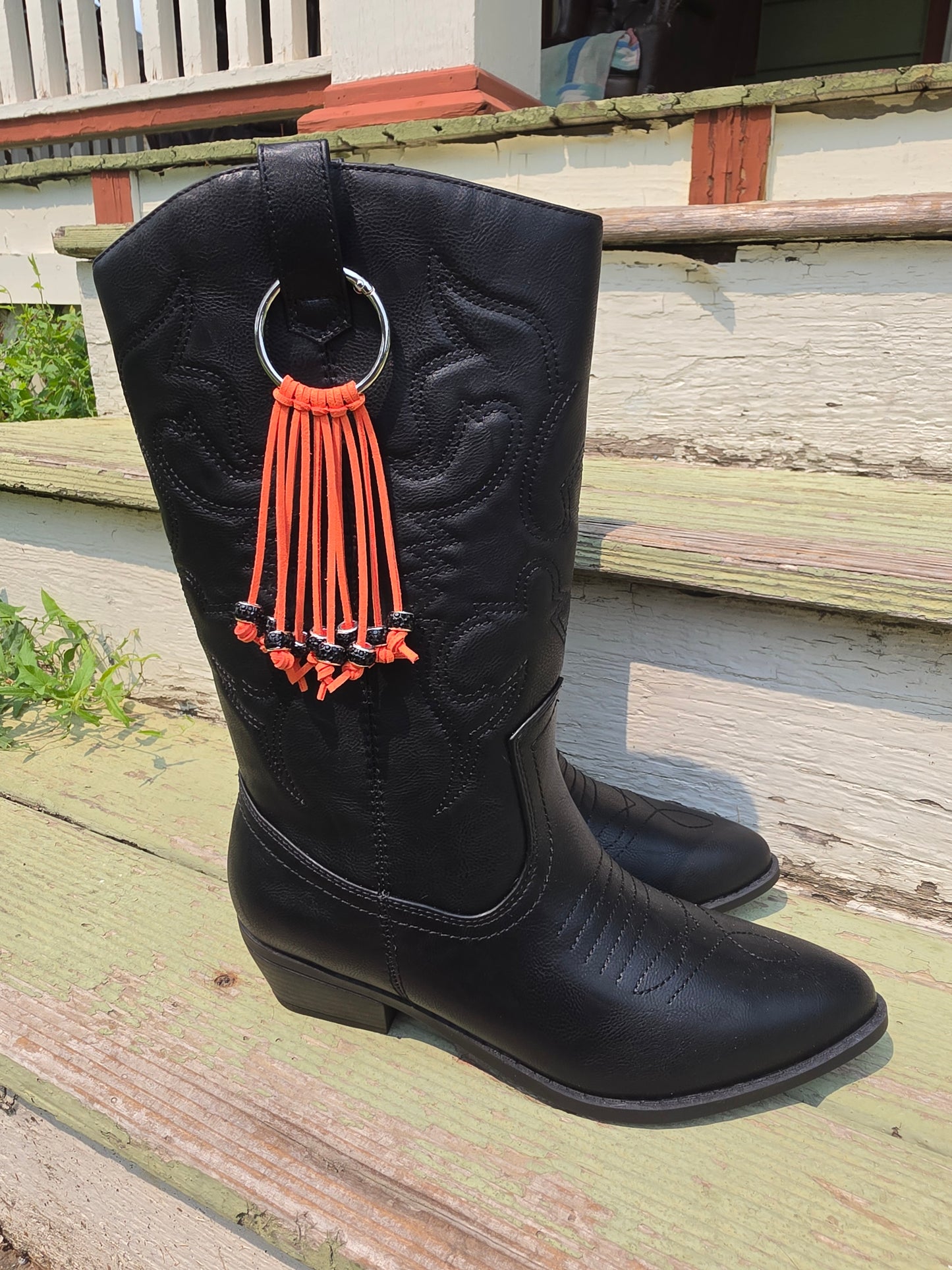 Orange Western Gothic Boot Fringe Bag Charm Key Chain Clips