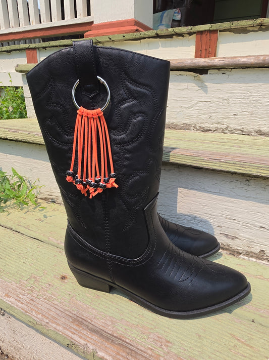 Orange Western Gothic Boot Fringe Bag Charm Key Chain Clips