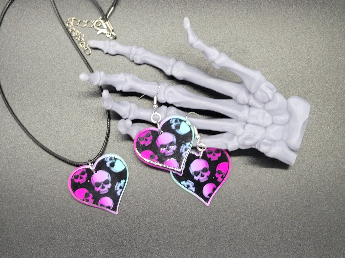 Skull Heart Valentine Resin Earrings Necklace Valloween