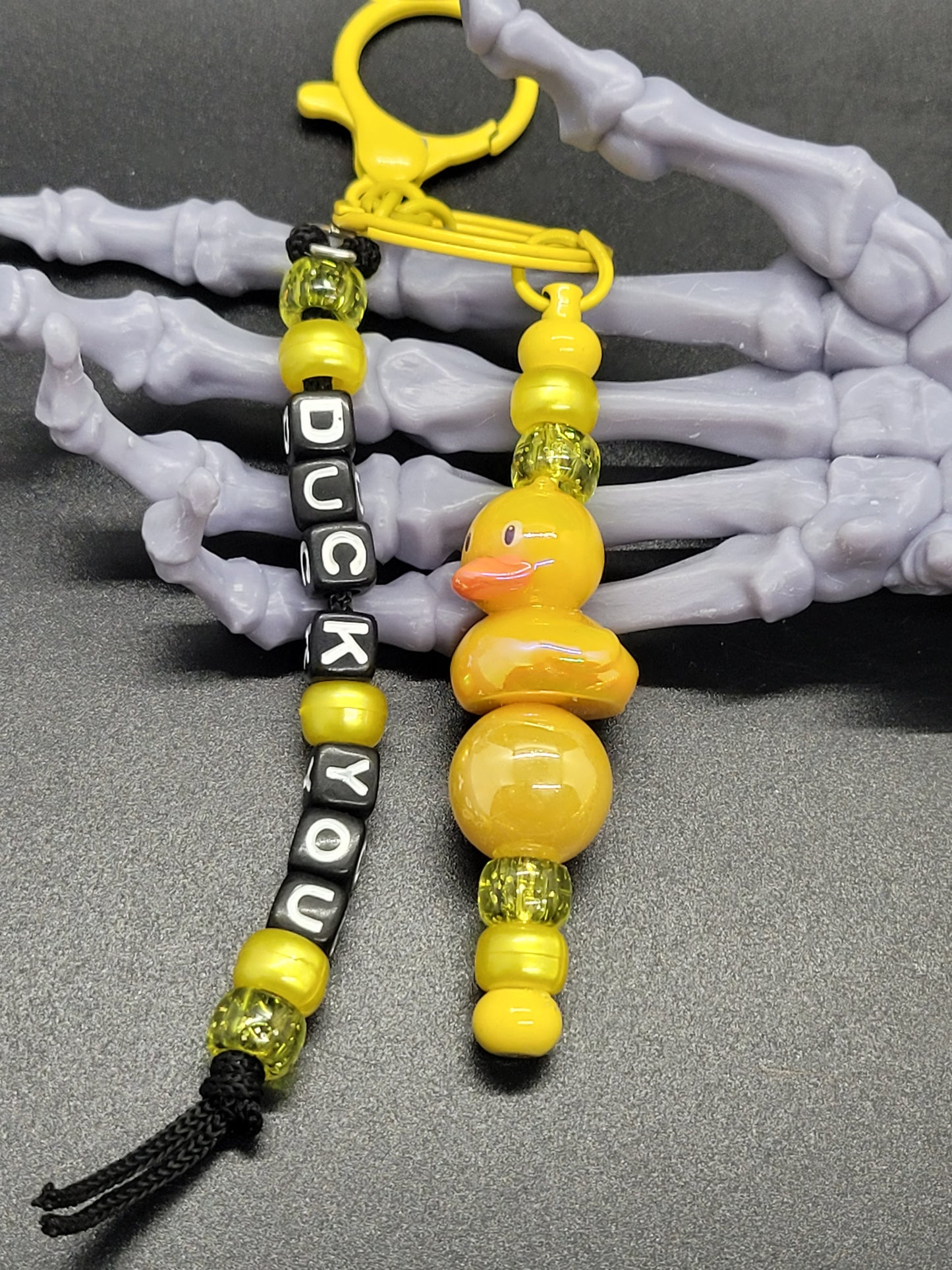 Rubber Ducky Beaded Key Chain Custom Phrase Yellow Keychain