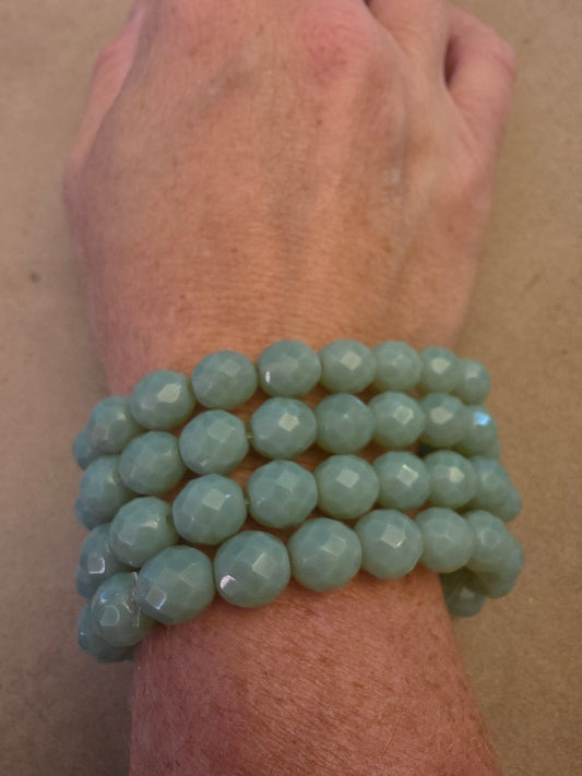 Vintage Czech Glass Stretch Bracelet 10mm Milky Olive