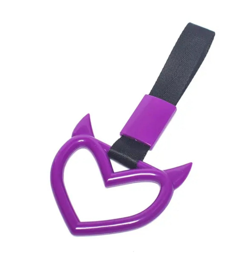 JDM Style Strap Tow Hook Handle Horned Heart Shape Plastic Car Decoration