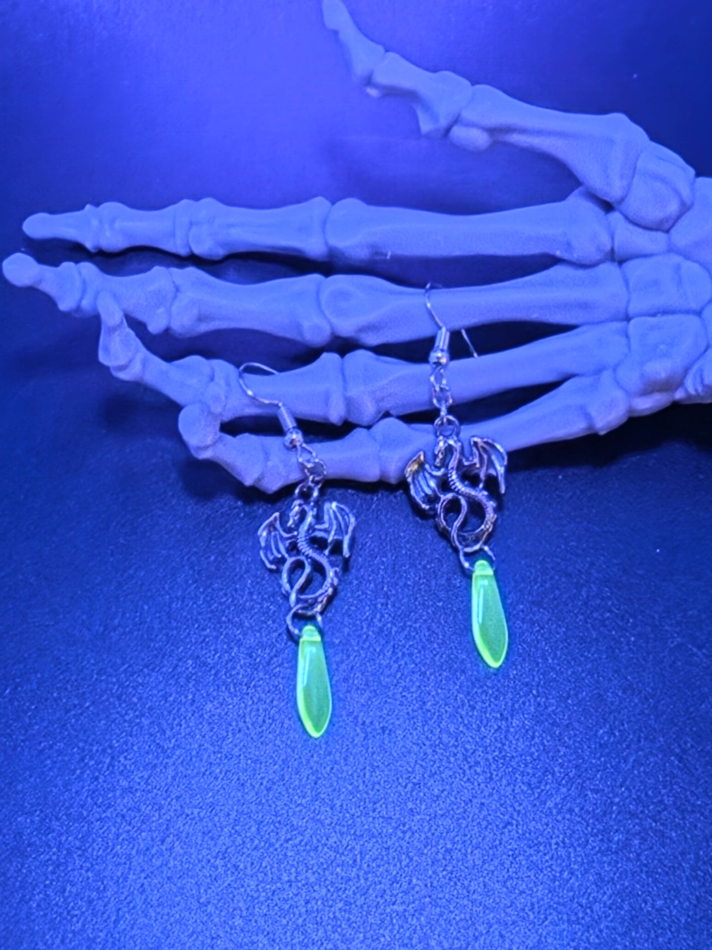 Uranium Glass Drop Dragon Earrings Vaseline Small Drop 1